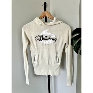 Y2K Billabong Womens Hoodie Cream with Silk Hood and Detail